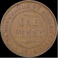 1920 Penny Dot Below Bottom Scroll English Obverse Very Fine