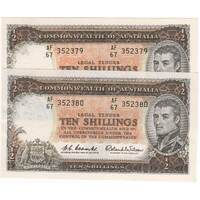 1961 Ten Shilling Consecutive Pair Coombs/Wilson R17 good EF