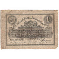 Colonial Bank of Australasia (Melbourne) 1893 One Pound Issued Note MVR# 3a Fine