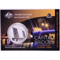 2011 Silver One Dollar Frosted Unc Coin Capital Bridges - Adelaide Derrick