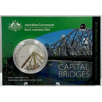 2011 Silver One Dollar Frosted Unc Coin Capital Bridges - Brisbane Story