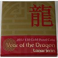 2012 Gold 10 Dollar Proof Coin Lunar - Year of the Dragon