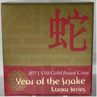 2013 Gold 10 Dollar Proof Coin Lunar - Year of the Snake