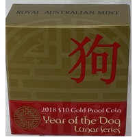 2018 Gold 10 Dollar Proof Coin Lunar - Year of the Dog