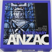 2015 Gold 10 Dollar Proof Coin Anzac Centenary