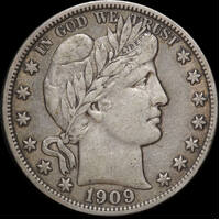 United States 1909-S Silver Barbe Half Dollar KM# 116 Very Fine