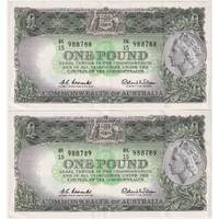 1961 One Pound Consecutive Pair Coombs/Wilson R34A Extremely Fine