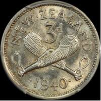 New Zealand 1940 Silver Threepence KM#7 PCGS MS63