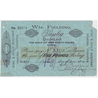 Fielding (Boulia) 5 Shillings Shinplaster 1924 Fine