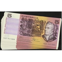 1990 $5 Note Fraser/Higgins R212 about Uncirculated Consecutive Run of 62