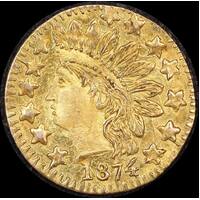 United States (California) 1874 Gold Quarter Dollar KM# 6.2 / BG-875 Extremely Fine