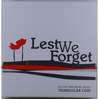 2014 Silver 5 Dollar Triangular Proof Coin Lest We Forget