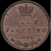 1844 Copper Half Farthing Victoria S#3951 Uncirculated