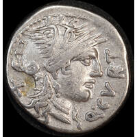 Ancient Rome (Imperial)  116 ~ 115BC Q. Curtius Silver Denarius Jupiter  RRC 285/2 Very Fine