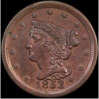 United States 1853 Copper Half Cent KM# 70 about EF