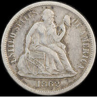 United States 1862 Silver Seated Liberty Dime KM# 92 good Fine