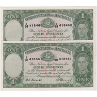 1949 One Pound Consecutive Pair Coombs/Watt R31 good VF