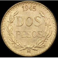 Mexico 1945 Gold 2 Pesos KM#461 Uncirculated