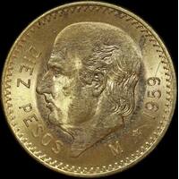 Mexico 1959 Gold 10 Pesos KM# 473 Uncirculated