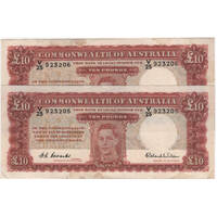 1952 Ten Pound Consecutive Pair Coombs/Wilson R61 about EF