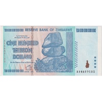 Zimbabwe 2008 100 Trillion Dollars Pick#91 about Uncirculated