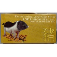 2007 Silver Lunar 2 Coin Set ANDA Show Special Coloured 1/2oz Pig