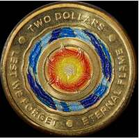 2018 Coloured 2 Dollar Coin Lest We Forget Eternal Flame Uncirculated