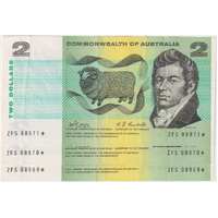 1968 $2 Note Star Note Consecutive Trio Phillips/Randall R83s Extremely Fine