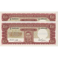 1943 Ten Pound Consecutive Pair Armitage/McFarlane R59 PCGS Choice UNC 63/4