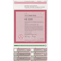 One Thousand Dollar Specimen Bearer Bond 1990 Dresdner Australia