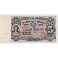 National Bank of Australasia (Sydney) 1895 5 Pounds Unissued Specimen Note MVR# 4b Uncirculated