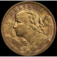 Switzerland 1930 L-B Gold 20 Francs KM#35.1 about Unc