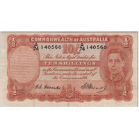 1949 Ten Shilling Coombs/Watt A/74 Last Prefix R14L PCGS VF20