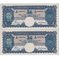 1939 Five Pound Consecutive Pair Sheehan/McFarlane R45 PMG AU53