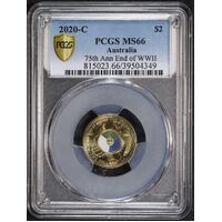 2020 Coloured 2 Dollar Coin 75 Years End of 2nd World War PCGS MS66