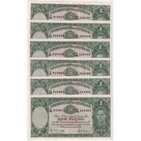 1942 One Pound Consecutive Run of 6 Armitage/McFarlane R30A good EF