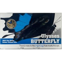 2014 1 Dollar Coloured Uncirculated Coin Bright Bugs Ulysses Butterfly