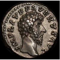 Ancient Rome (Imperial) 161-169AD Lucius Verus Silver Denarius RIC III 463 about EF
