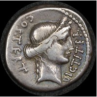 Ancient Rome (Republican) 46BC Julius Caesar Silver Denarius RRC 467/1 about VF