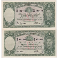 1949 One Pound Consecutive Pair Coombs/Watt R31 Uncirculated