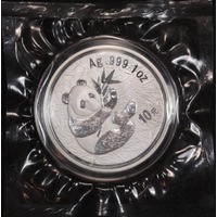 China 2000 Gold-Plated Silver 1oz 10 Yuan Panda Still Sealed