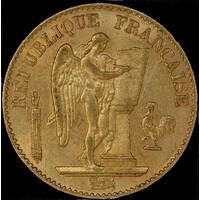 France 1878-A Gold 20 Francs Angel KM#825 Good EF