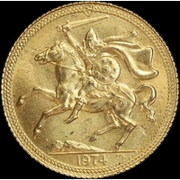 Isle of Man 1974 Gold Half Sovereign KM#26 about Unc