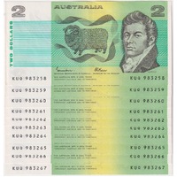 1985 $2 Note Consecutive run of 10 Johnston/Fraser R89 good EF