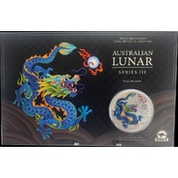 2024 Silver Lunar Coloured 1oz Coin Teal Dragon Perth Money Expo