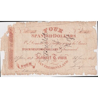 1823 Van Diemen's Land 4 Spanish Dollars Promissory Note Lempreire Good