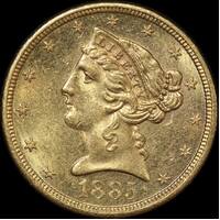 United States 1885-S Gold 5 Dollar Half Eagle about Unc