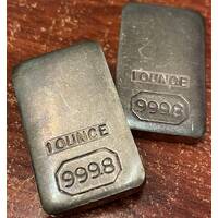 Vintage 1oz Silver Ingot Un-Named Maker 99.98%