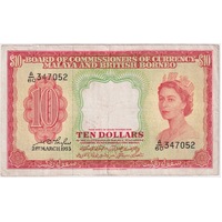Malaya British Borneo 1953 10 Dollars About VF