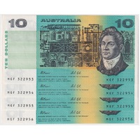 1991 $10 Note Paper Fraser/Cole With PIL R313a Consecutive Run of 4 about Unc